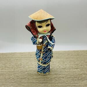 VTG Big Eye Asian Doll 9in Hand Painted Face Made in Korea